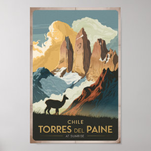 Affiche Tours del Paine Chili Illustration Art de voyage