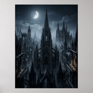 Affiche Tours gothiques de la ville au clair de lune
