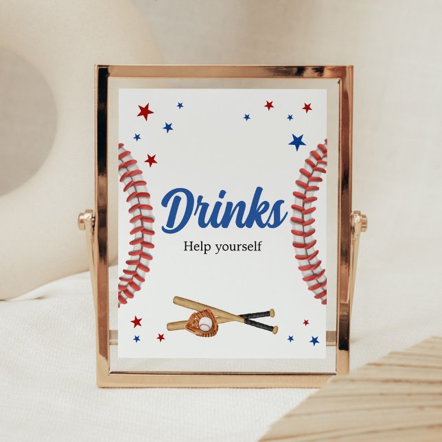 Affiche Tous les Baby showers de baseball Star Boissons (Sports Baby Shower Drinks Sign)