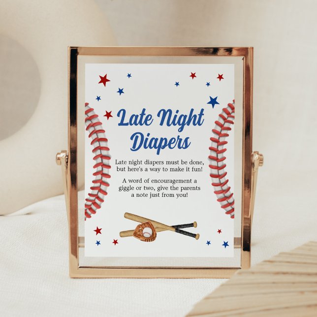 Affiche Tous les Baby showers de baseball Star Diaports de (Sports Baby Shower Late Night Diapers Sign)