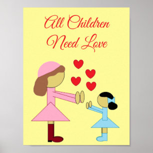 Affiche Tous les enfants ont besoin d'amour : jaune clair