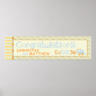 Affiche Tout À Bord ! Bannière Baby shower du train