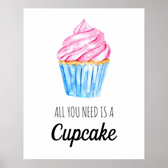 Affiche Tout ce dont vous avez besoin est Cupcake Watercol (Devant)