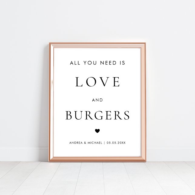 Affiche Tout ce dont vous avez besoin est Love and Burgers (Créateur téléchargé)