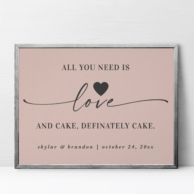 Affiche Tout ce dont vous avez besoin est Love & Cake rose (Créateur téléchargé)