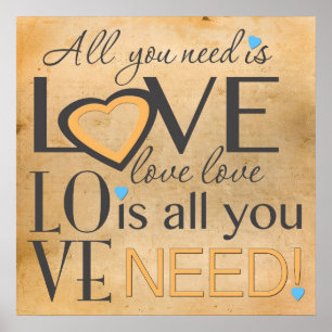 Affiche Tout ce dont vous avez besoin est Love Word Art Po
