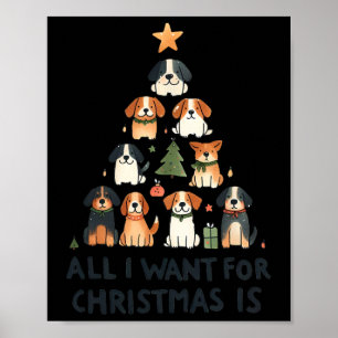 Affiche Tout Ce Que Je Veux Pour Noël C'Est Chiens Xmas Tr
