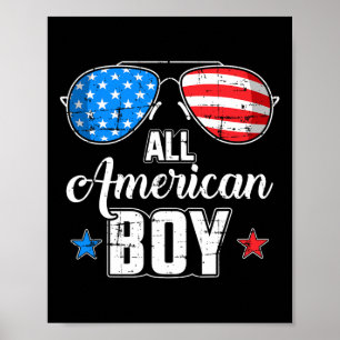 Affiche Tout Garçon Américain Drapeau États-Unis Lunettes