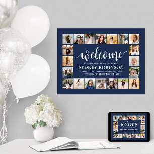 Affiche Toute Bienvenue Anniversaire 20 Collage Photo Bleu