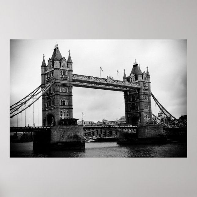 Affiche Tower Bridge, Londres, Royaume-Uni en noir et blan (Devant)