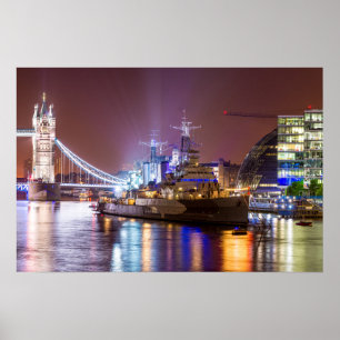 Affiche Tower Bridge Navire de guerre historique Londres
