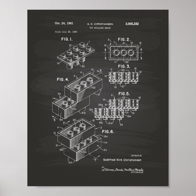 Affiche Toy Building Brick 1961 Patent Art - Chalkboard (Devant)