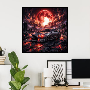 Affiche Toyota Celica GT4 sous une lune cramoisie