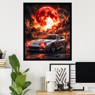 Affiche Toyota Supra MK4 sous une lune cramoisie