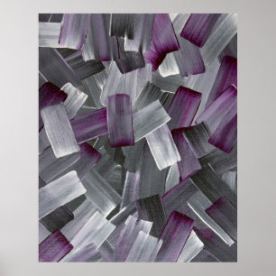 Affiche Traces Abstraites de brosse en violet, noir et gri