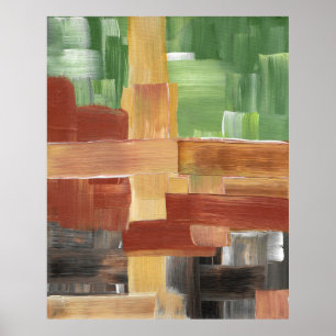 Affiche Traces Abstraites de pinceau Tons vert, Brown et t