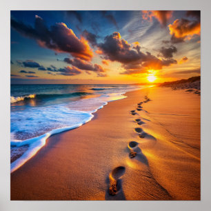 Affiche traces de pas sur la plage