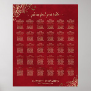 Affiche Traces d'or sur le Mariage de table rouge 30