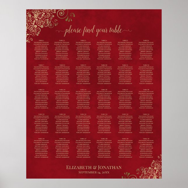 Affiche Traces d'or sur le Mariage de table rouge 30 (Devant)