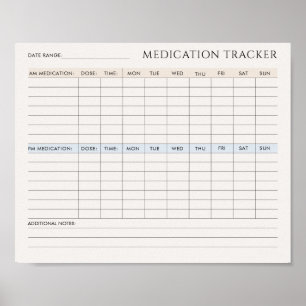 Affiche Tracker de médicaments imprimable téléchargeable