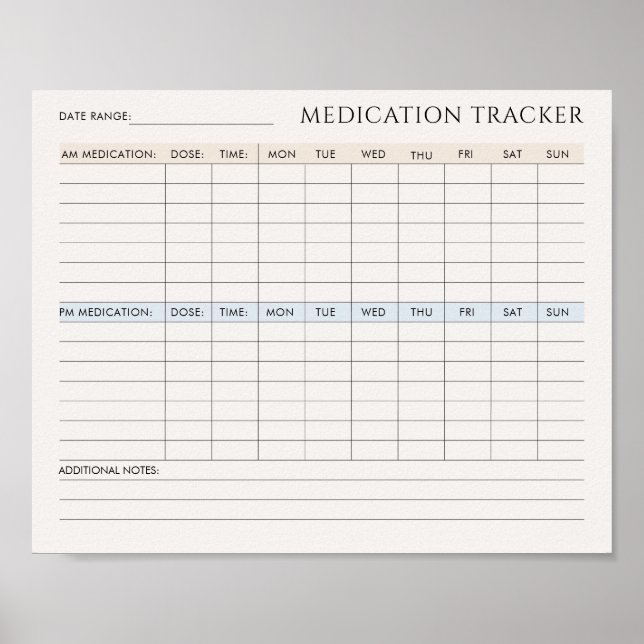 Affiche Tracker de médicaments imprimable téléchargeable (Devant)