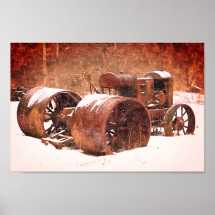 Affiche Tracteur agricole antique
