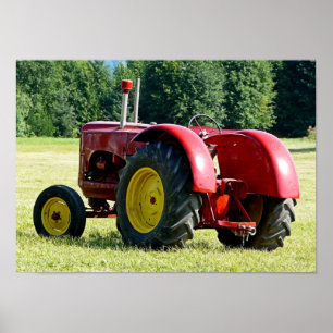 Affiche Tracteur agricole rouge antique