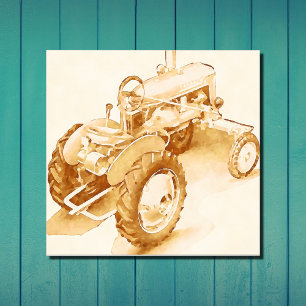 Affiche tracteur antique - aquarelle