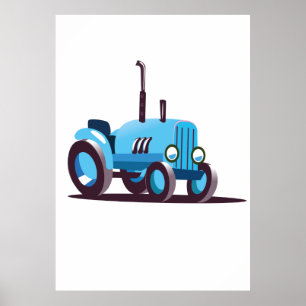 Affiche Tracteur bleu mignon