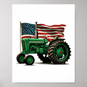 Affiche Tracteur de ferme agricole Drapeau Usa Tracteur Am