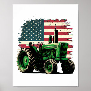 Affiche Tracteur de ferme agricole Drapeau Usa Tracteur Am