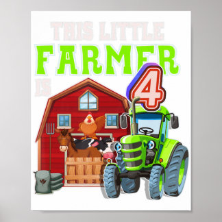 Affiche Tracteur de ferme verte 4 ans Fête Anniversaire Fa