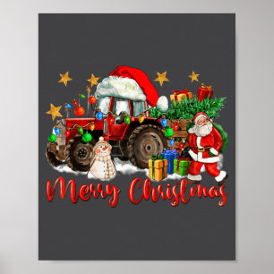 Affiche Tracteur de Noël joyeux avec bonhomme de neige Pèr