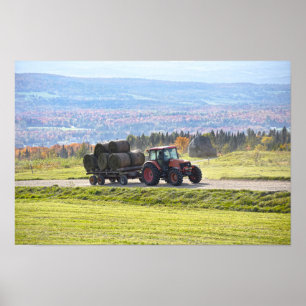 Affiche Tracteur du Vermont transportant des balles de foi