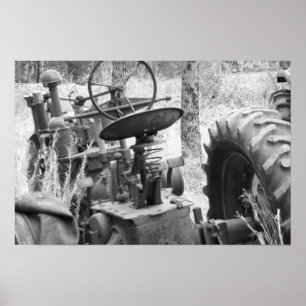 Affiche tracteur en noir et blanc