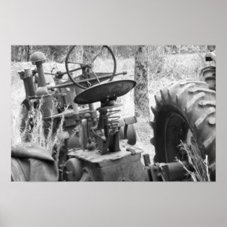 Affiche tracteur en noir et blanc