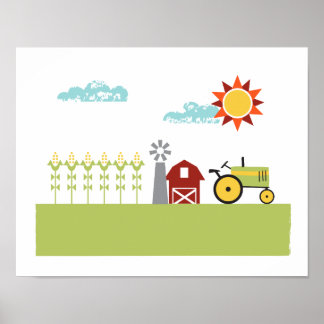 Affiche Tracteur et illustration agricole