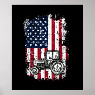 Affiche Tracteur Patriotique American Flag Tractor Farm