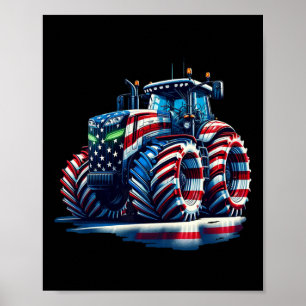 Affiche Tracteur patriotique Drapeau américain