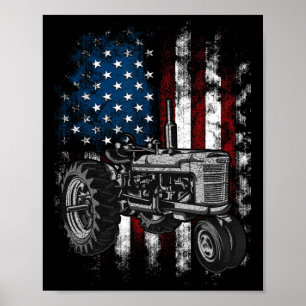 Affiche Tracteur patriotique Drapeau américain Tracteur Fe