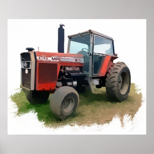 Affiche Tracteur rouge de Massey Ferguson dans le domaine