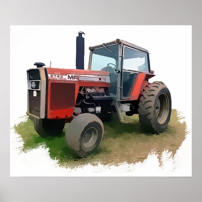 Affiche Tracteur rouge Massey Ferguson sur le terrain (Devant)