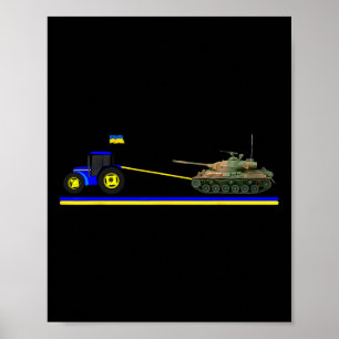 Affiche Tracteur ukrainien tirant un char avec le drapeau