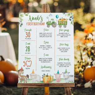 Affiche Tracteur vert Animaux de ferme Anniversaire Jalon