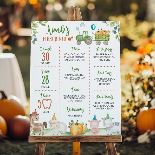 Affiche Tracteur vert Animaux de ferme Anniversaire Jalon (Créateur téléchargé)