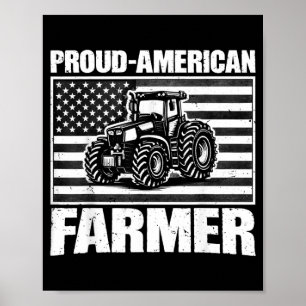 Affiche Tracteur vintage drapeau USA fier agriculteur amér