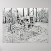 tracteur vintage ferme noir et blanc art