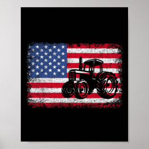 Affiche Tracteurs agricoles Drapeau Usa Cadeau patriotique