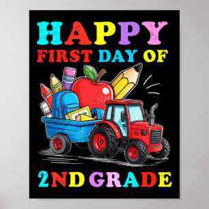 Affiche Tractor Heureux Premier Jour De 2e Année Retour À 