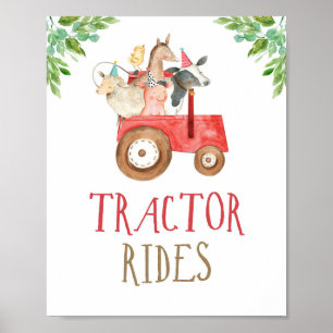 Affiche Tractor Rides Farm Animaux Barnyard Boy Anniversai